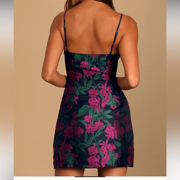 ♥️♥️Absolutely Exquisite Navy Blue Floral Jacquard Mini Dress ♥️♥️ - Picture 2 of 9